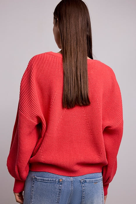 BALLOON SLEEVE SWEATER ACRYLIC KNIT BRIGHT CORAL 2