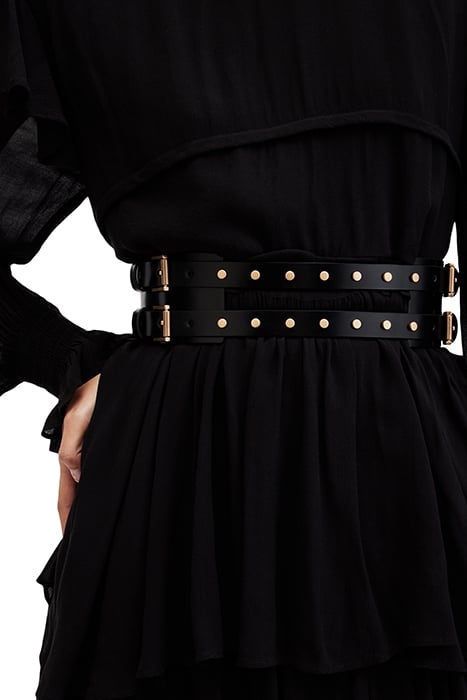 ELODIE DOUBLE BELT PATENT BLACK/BRASS 2