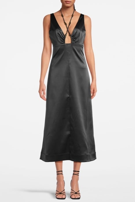 DOUBLE SATIN HALTER-NECK DRESS BLACK 1