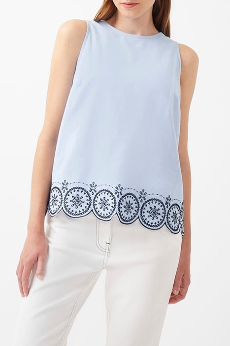 ELORA OXFORD S/LSS RND NK TOP BLUE 1