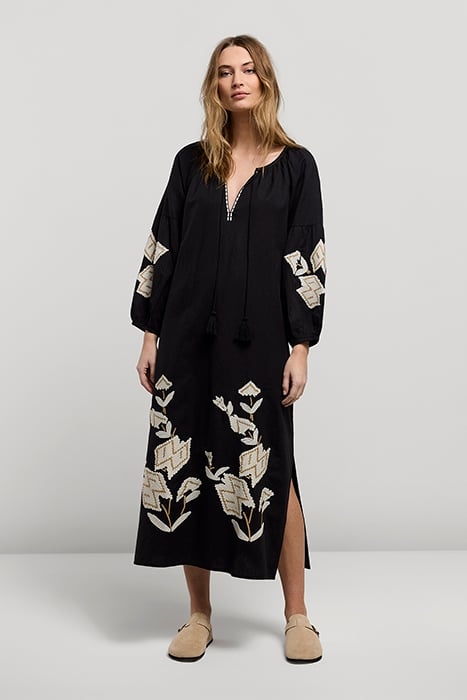 DRESS LINNEN HEAVY EMBROIDERY BLACK 1
