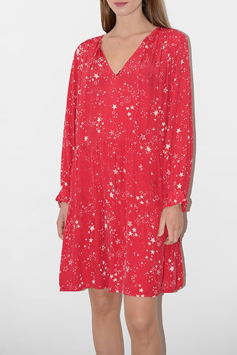 GALAXIES PRINT LS V NK DRESS RED 1