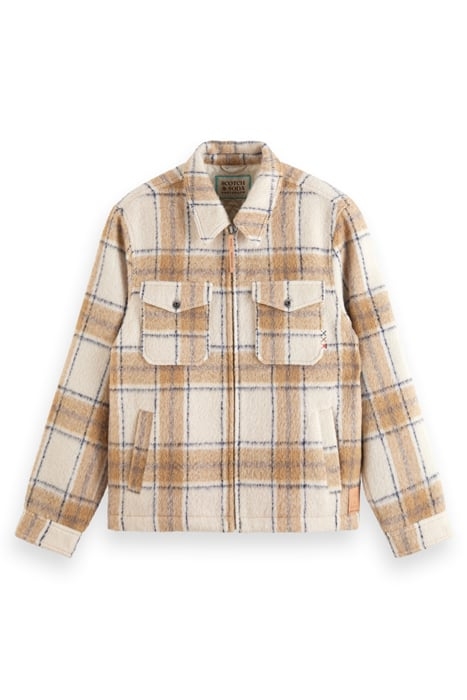 WOOL-BLEND ZIP-THRU CHECK OVERSHIRT OFFWHITE CAMEL CHECK 3