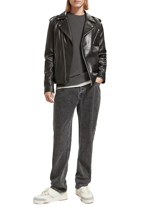 PLACEMENT PRINT LEATHER BIKER JACKET BLACK 3