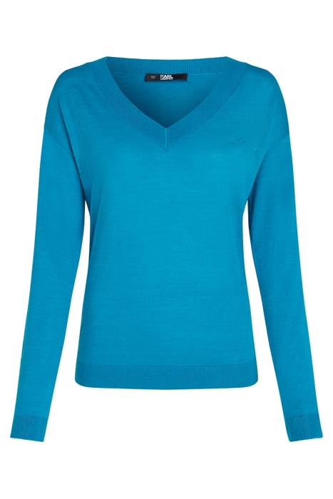 LIGHT WEIGHT KNIT V NECK ESCALE BLUE 1