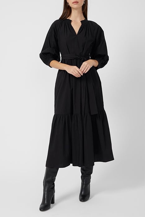 CRISP COTTON LS BELTED MIDI DR BLACK 1