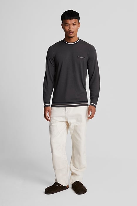 EMBROIDERED TIPPED CREW NECK JUMPER GUNMETAL 3