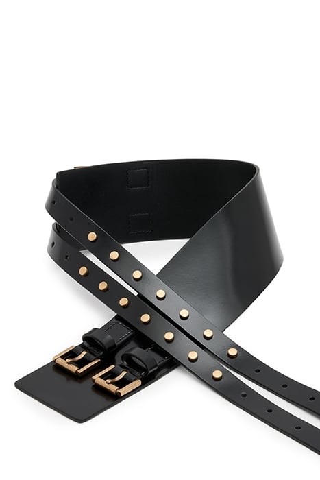ELODIE DOUBLE BELT PATENT BLACK/BRASS 4