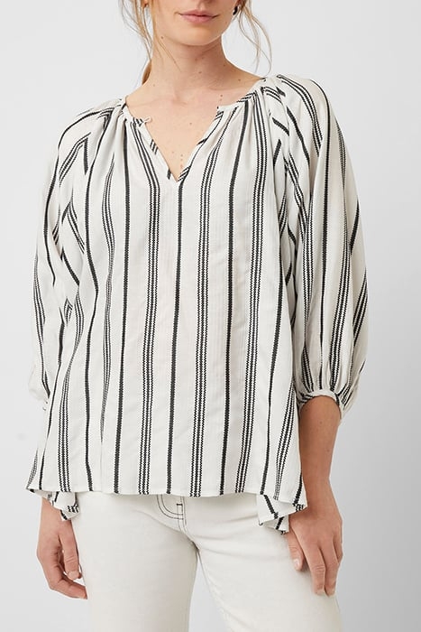 FEM STRIPE LS RND NK BLOUSE WHITE 1