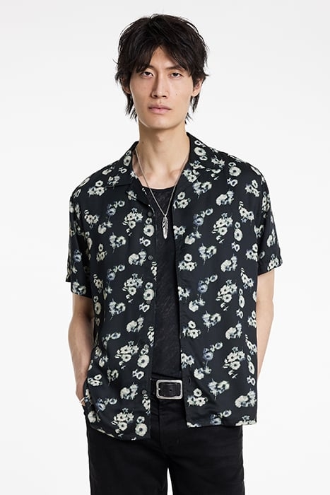 DAN CAMP COLLAR SHIRT WITH WATERCOLOR PR BLACK WHITE 1