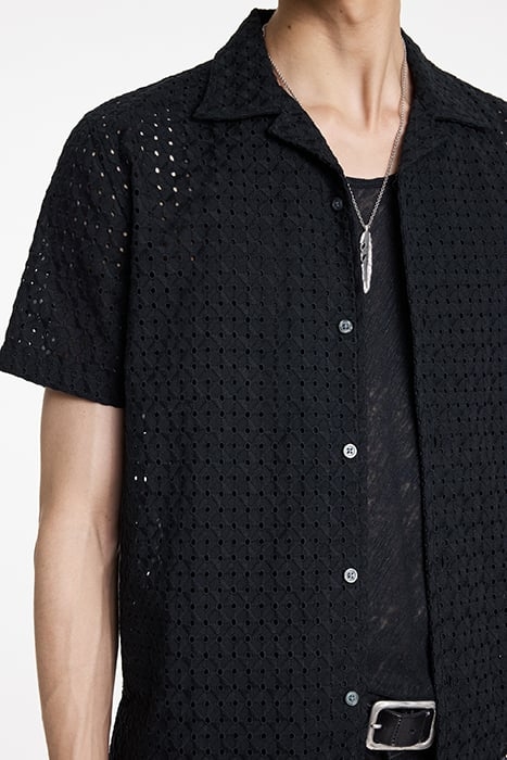 DAN CAMP COLLAR SHIRT IN EMBROIDERED FAB BLACK 3