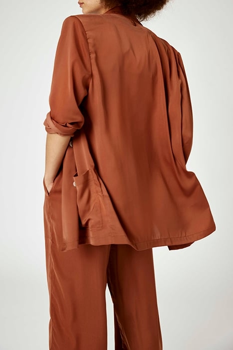 DOUBLE BREASTED SATIN BLAZER SADDLE BROWN 6