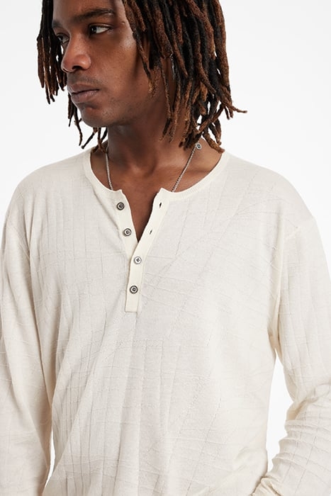 IVORA REGULAR FIT HENLEY WITH GRID STITC EGG SHELL 3