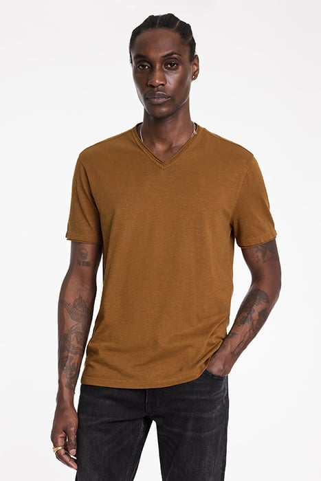MILES SLUB V-NECK WITH CUT RAW EDGE SIENNA 1