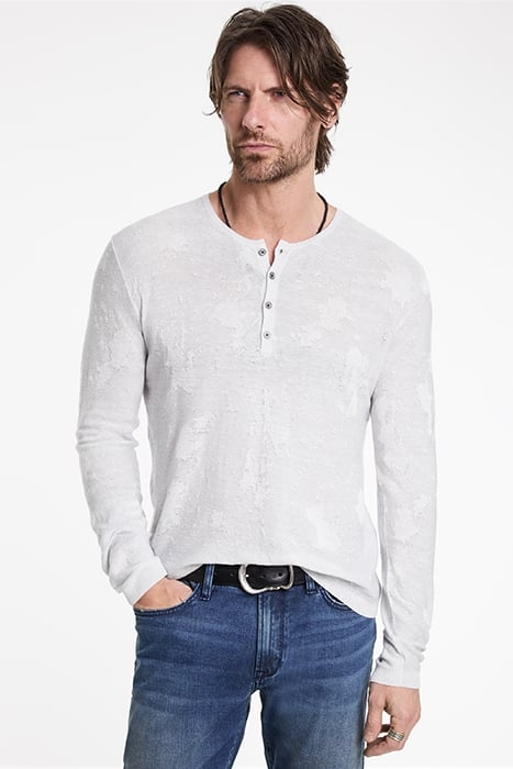 AGUSTIN REGULAR FIT LS HENLEY WITH DISTR LT GREY HTHR 1