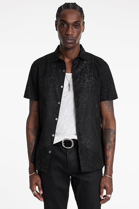 SPREAD COLLAR SHORT SLEEVE SHIRTS BLACK 1