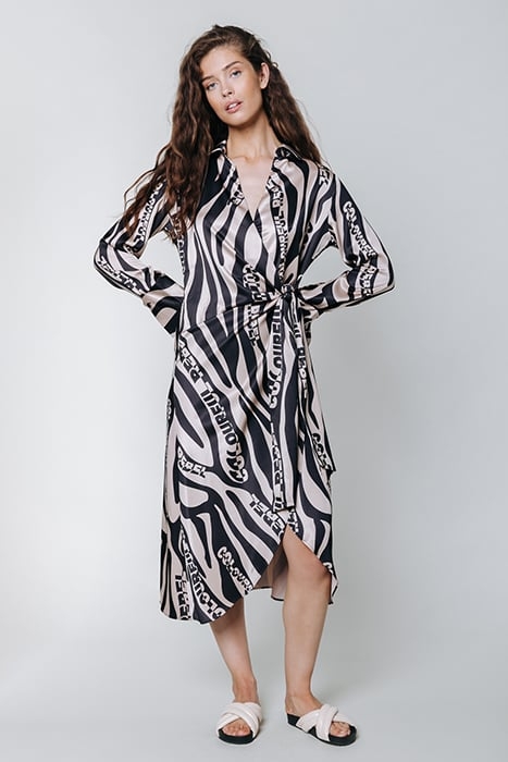 LEA ZEBRA WRAP MIDI DRESS SAND 1