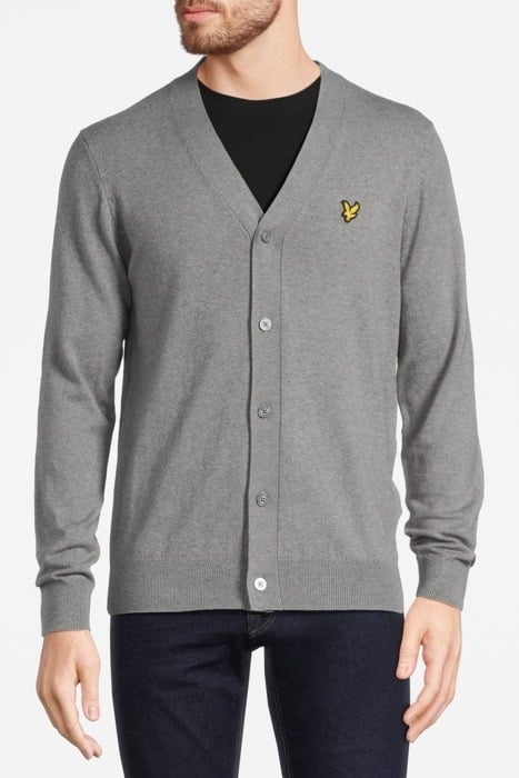 COTTON MERINO V NECK CARDIGAN MID GREY MARL 1