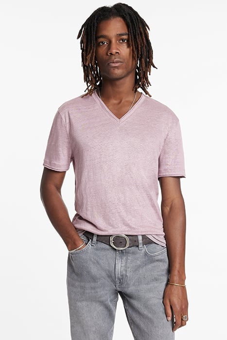 WOOSTER SLIM FIT SS LINEN V-NECK SMK AMETHYST 1