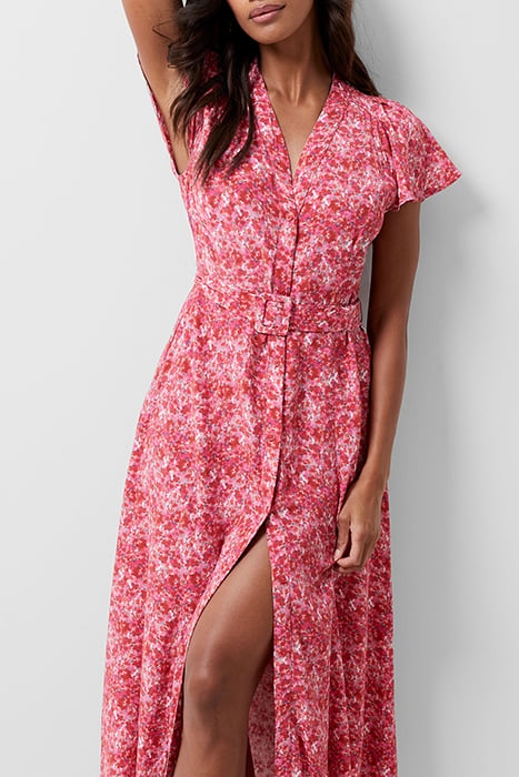 FRENCH CONNECTION CASS DELPHINE SS V NK MIDI DRESS TRUE RED 4