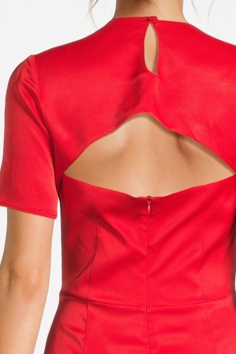 RUFFLE-TRIM ASYMMETRIC MIDI DRESS RED 4