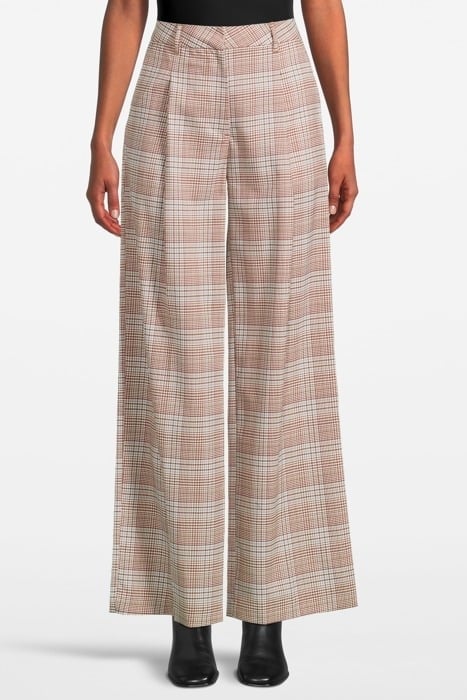 ROSE - PLEATED HIGH RISE WIDE LEG CHECK PANT PRINCE OF WALES 1