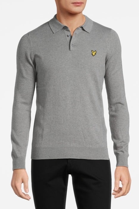 COTTON MERINO LONG SLEEVE KNITTED POLO MID GREY MARL 1