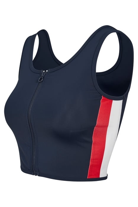 LADIES SIDE STRIPE CROPPED ZIP TOP NAVY/FIRE RED/WHITE 5