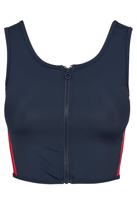 LADIES SIDE STRIPE CROPPED ZIP TOP NAVY/FIRE RED/WHITE 3