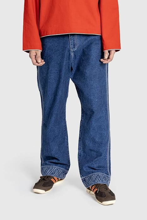 BODE – EMBROIDERED DENIM KNOLLY BROOK TROUSER INDIGO 1