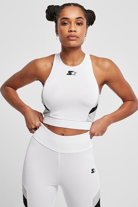 LADIES STARTER SPORTS CROPPED TOP WHITE/BLACK 1