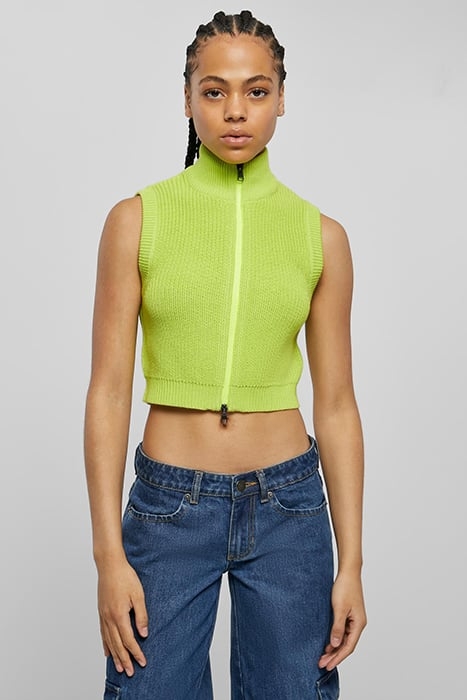 LADIES SHORT KNIT VEST FROZENYELLOW 1