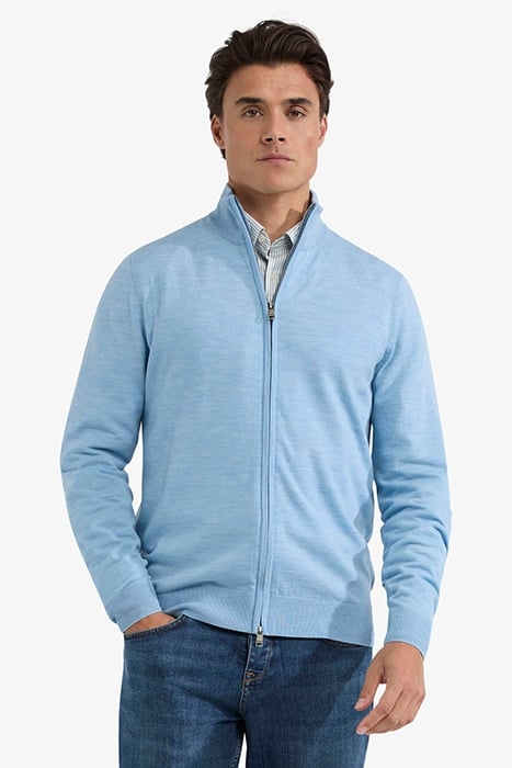 FINE MERINO ZIP THRU CARDIGAN LIGHT BLUE 1