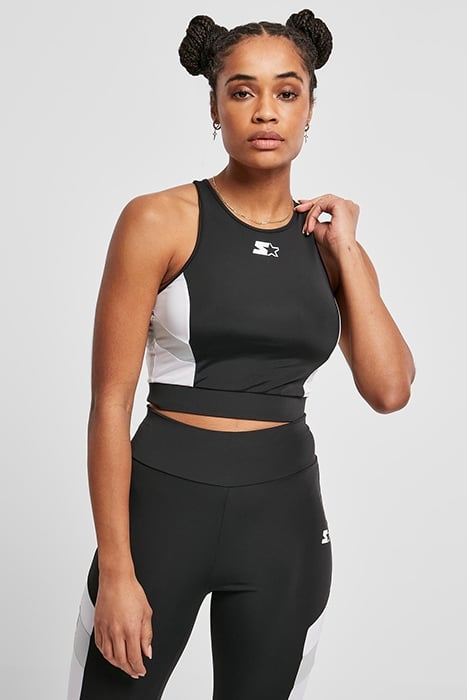 LADIES STARTER SPORTS CROPPED TOP BLACK/WHITE 1