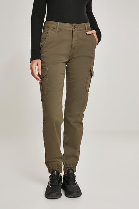 LADIES HIGH WAIST CARGO PANTS OLIVE 1