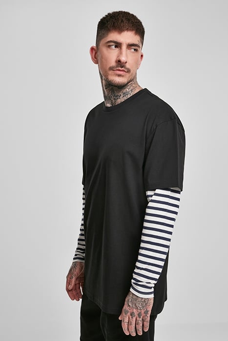 OVERSIZED DOUBLE LAYER STRIPED LS TEE BLACK 6