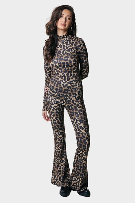 LEOPARD PEACHED EXTRA FLARE PANTS WARM BROWN 1