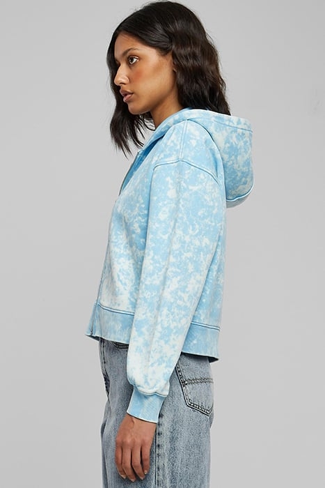 LADIES SHORT OVERSIZED TOWEL WASHED ZIP HOODY BALTICBLUE 6