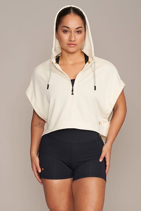 ALBA - WOMEN'S CROPPED SLEEVELESS HOODIE CREME 1