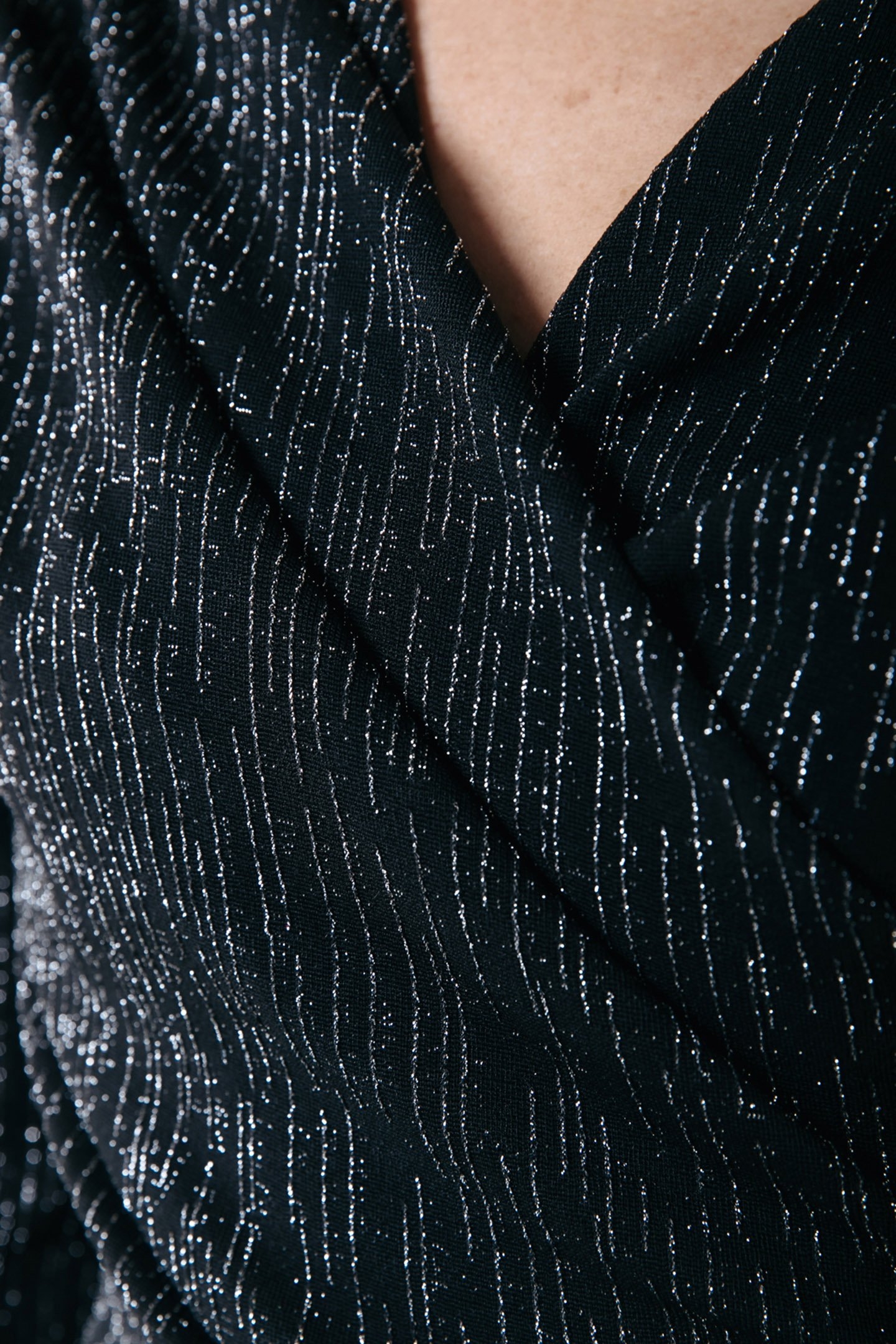 BRYSSA LUREX STRIPES PADDED DRESS LS METALLIC SILVER 3