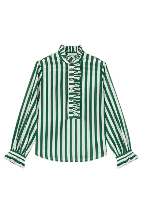 CAMILLE FRILL BLOUS GREEN/WHITE 4