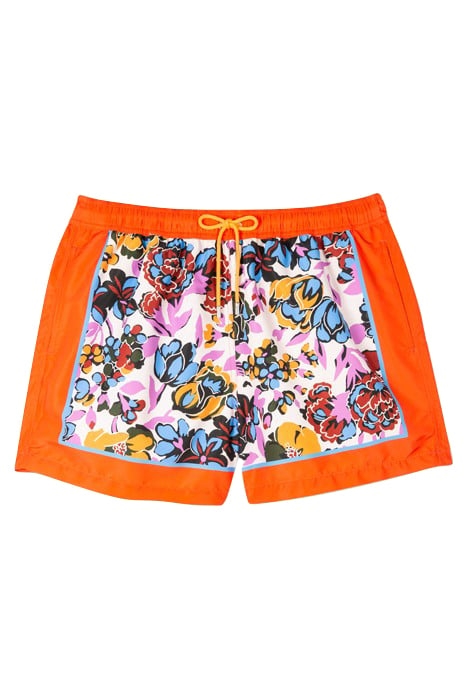 MEN SWIM SHORT FLRL BORDER RED 1