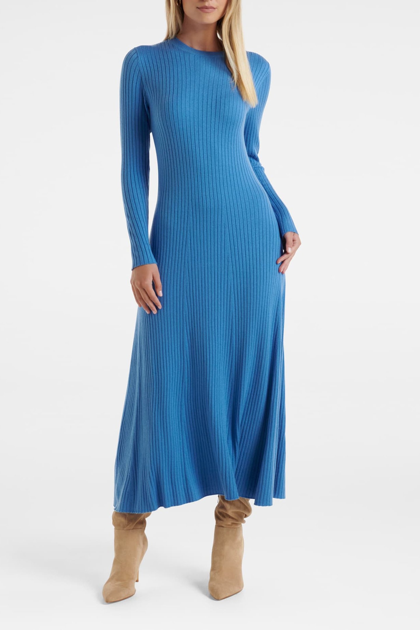 HARPER FIT AND FLARED KNITTED DRESS PLUNGE POOL 1
