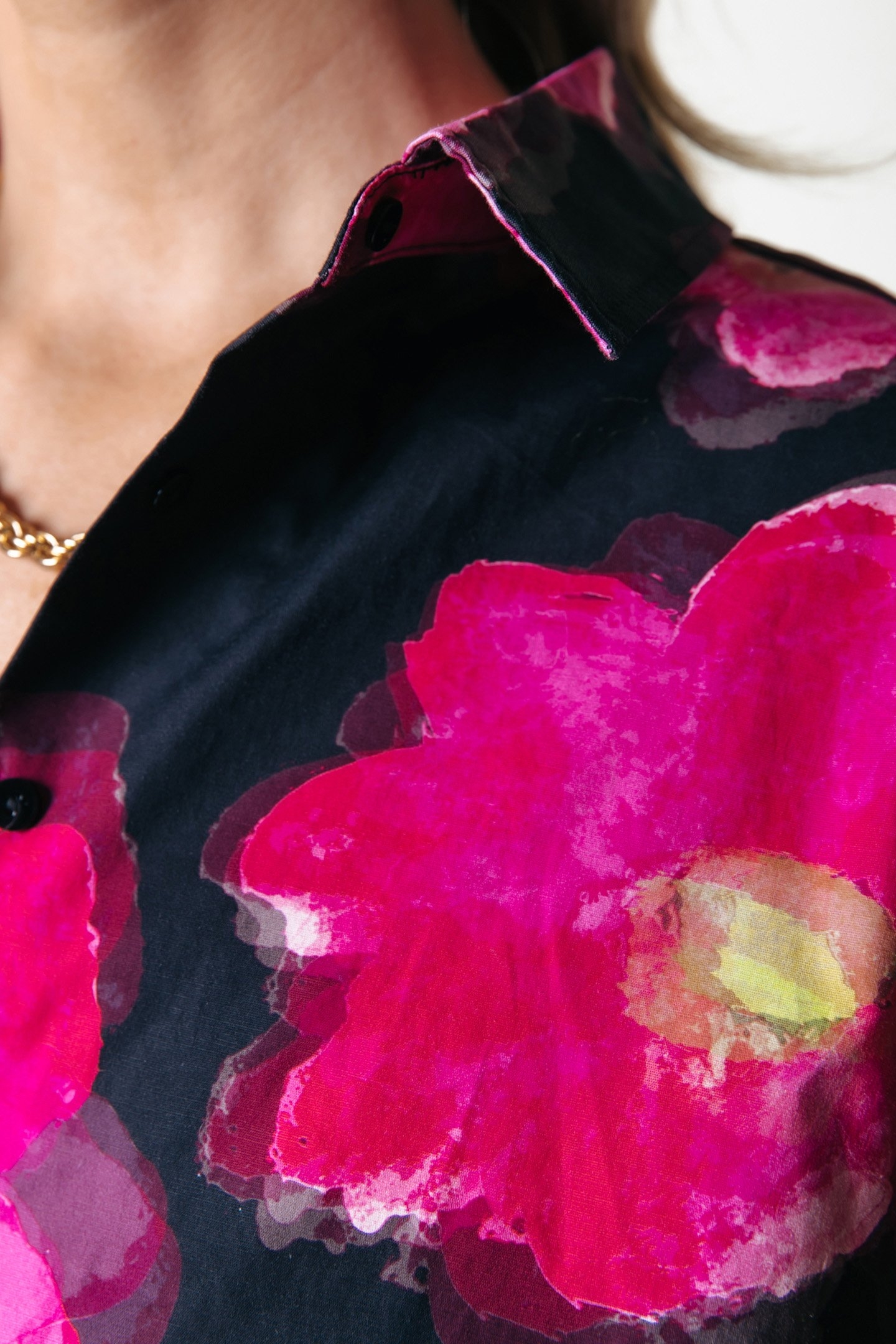 ROSE POPPY FLOWER GATHERED SHIRT DRESS BRIGHT PINK 7