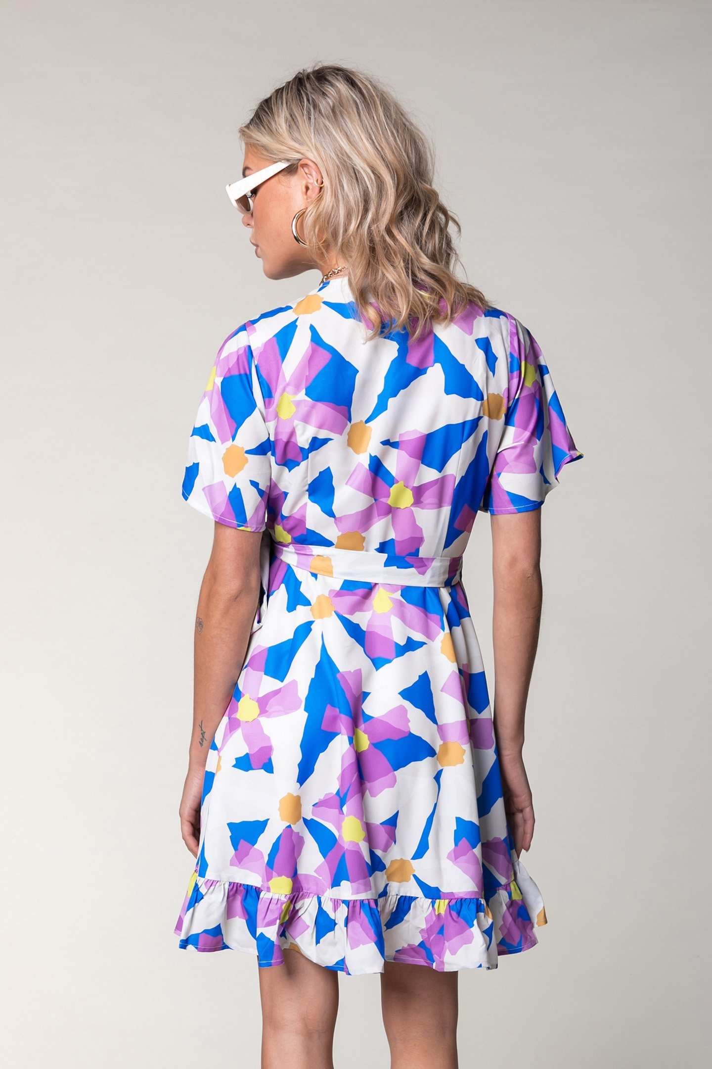 TELSI BIG FLOWER SHORT SLEEVE REAL WRAP MINI DRESS SS MULTIC 2