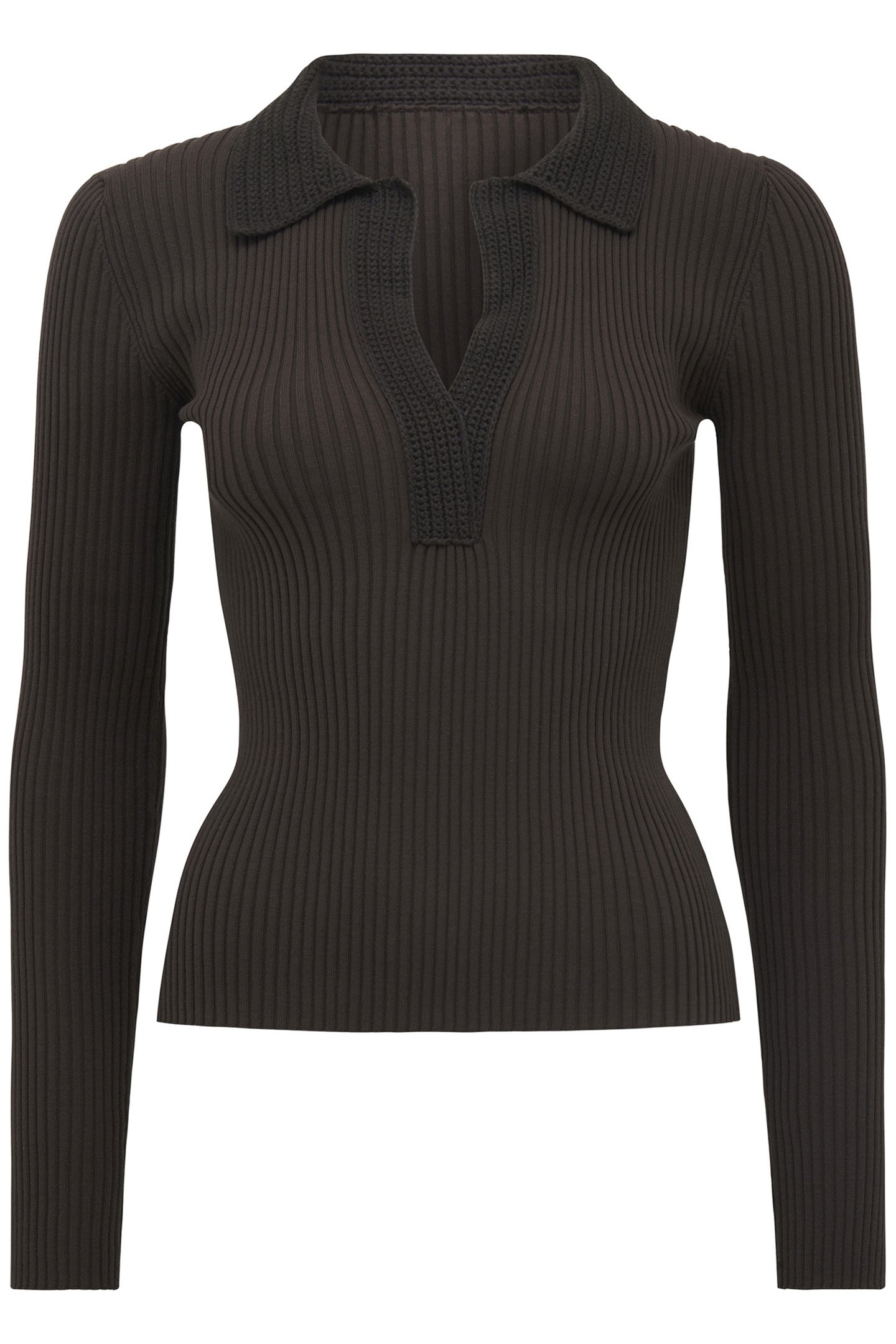 PIPER CROCHET POLO KNITTED TOP CHOCOLATE 4