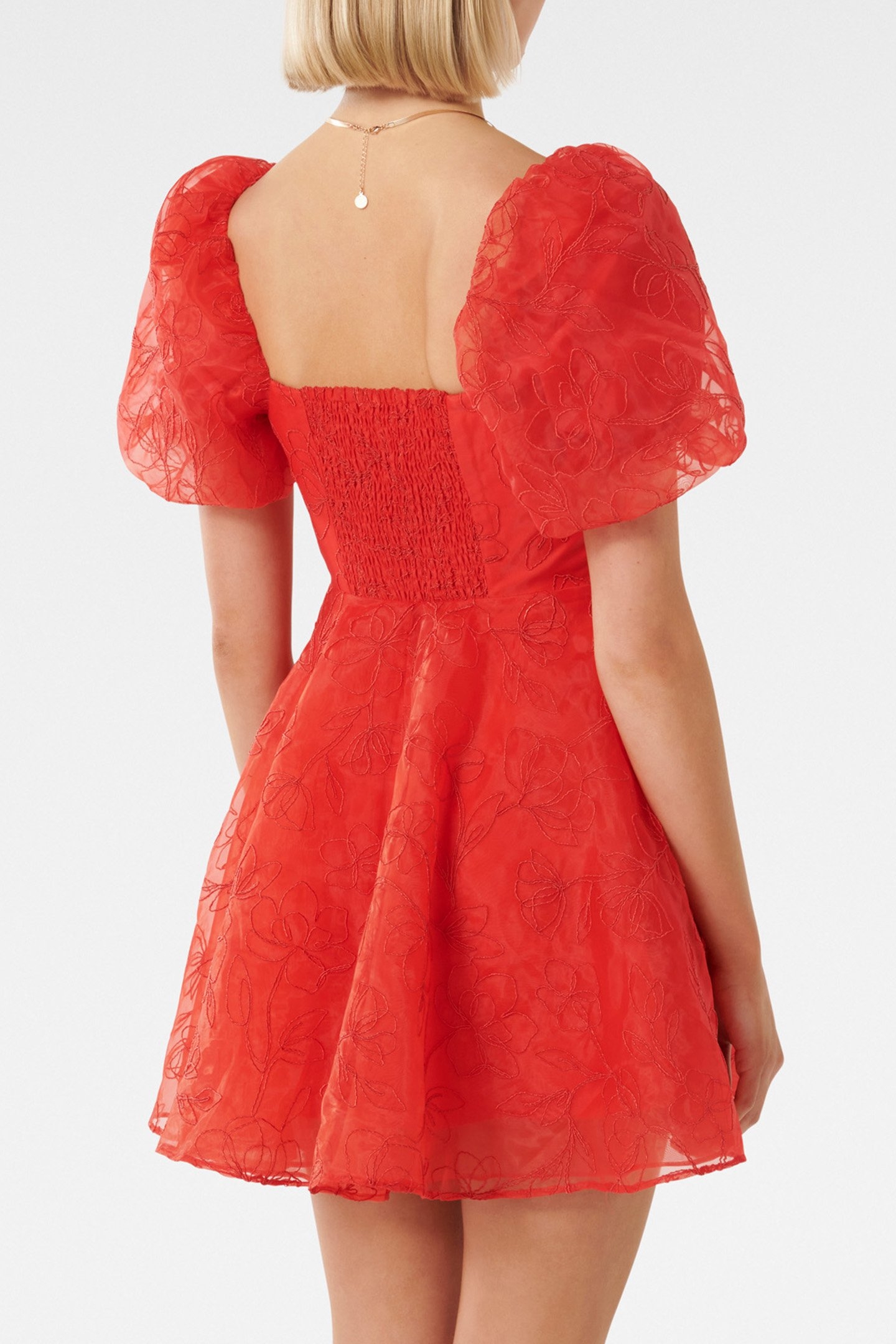 CODY EMBROIDERED SKATER MINI DRESS RED 2