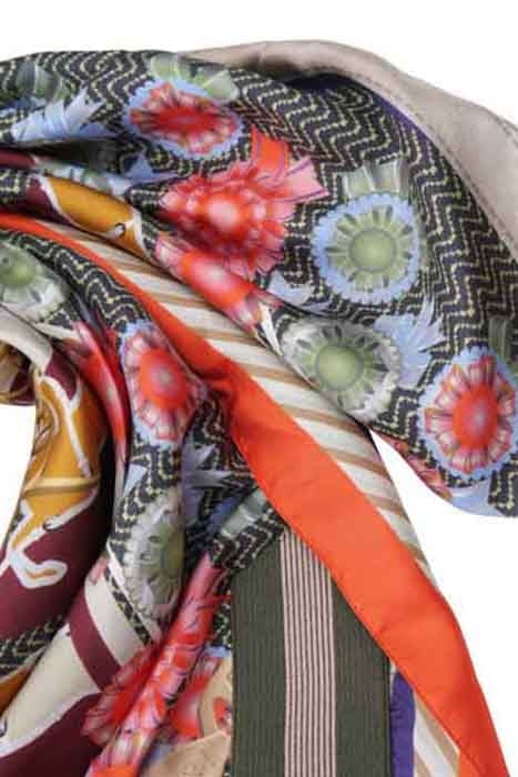 SILK SCARF ST. TROPEZ EQUESTRIAN RED GREEN 3