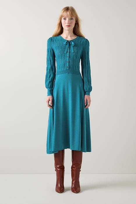 SUSANNAH KNIT MIDI DRESS TEAL 2