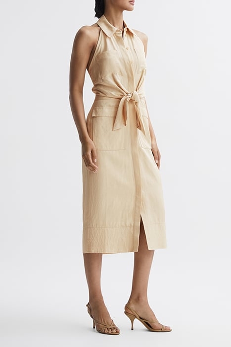 CAMILLA-LINEN HALTER MIDI NEUTRAL 1